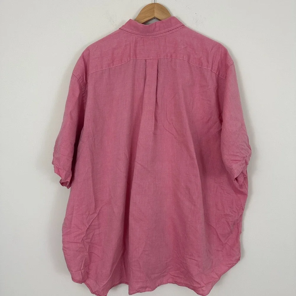 Ralph Lauren Chambray Oxford Shirt Pink Logo Short Sleeve Button Down Mens 3XB